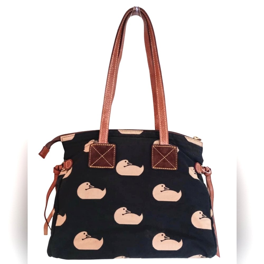 Dooney & Bourke Black Tote with Tan Duck Pattern